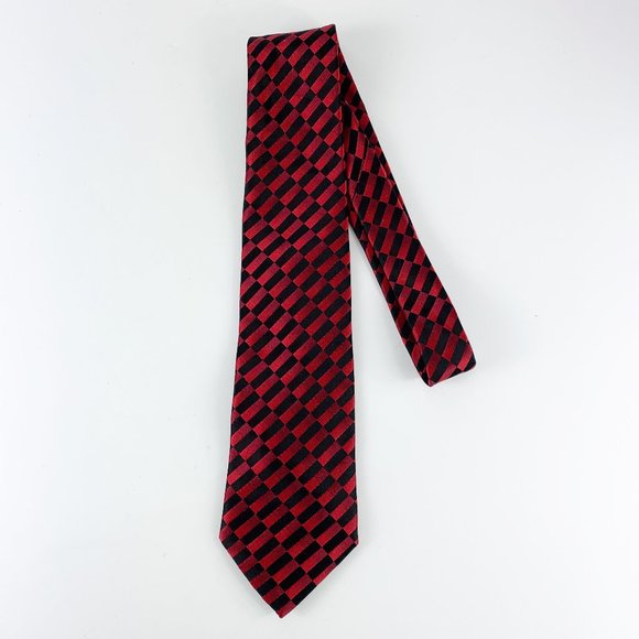 Stafford Silk Red Black Checker Tie Career - Picture 1 of 4